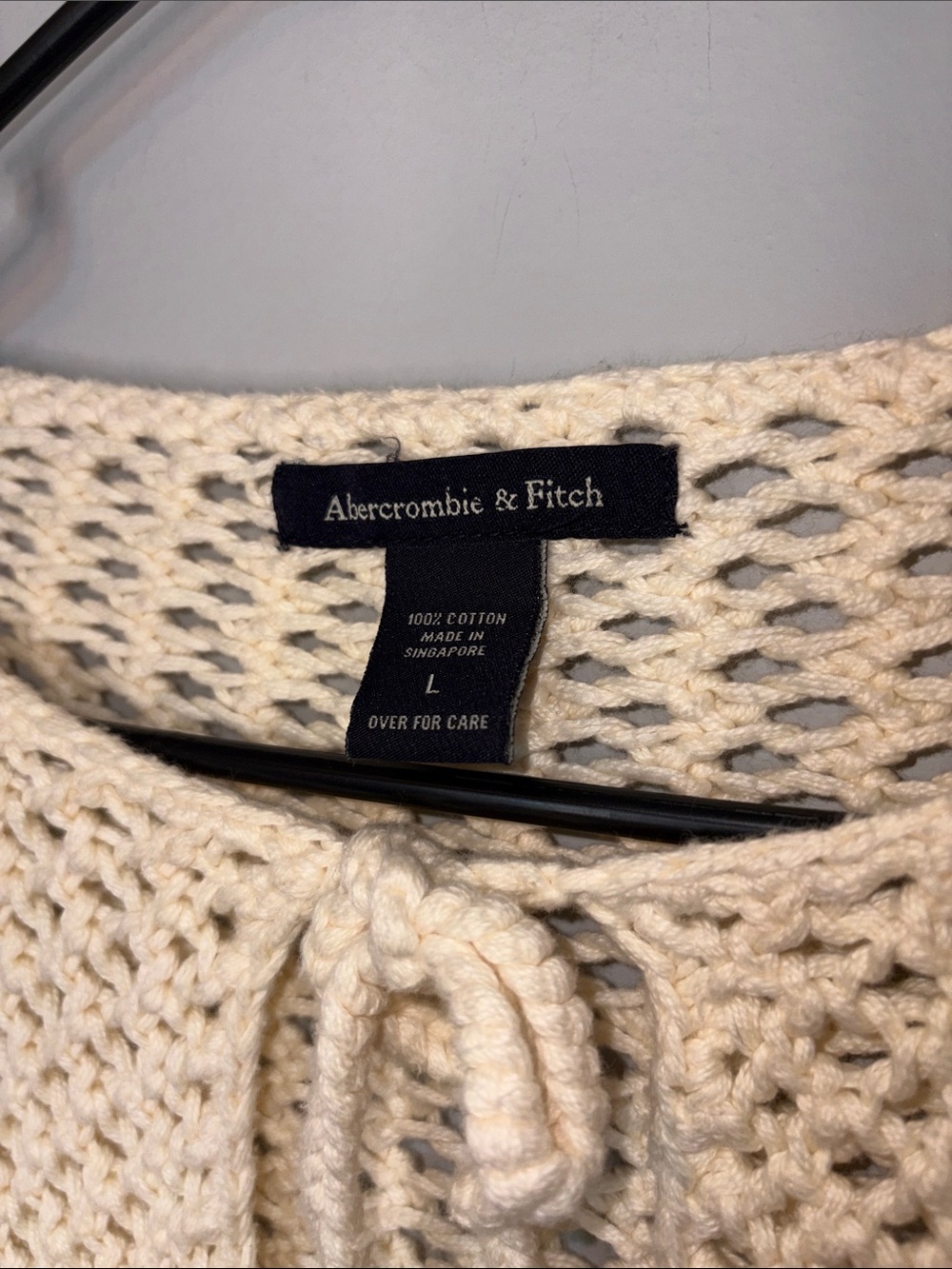 Abercrombie & Fitch Cream Boho Open-Knit Tie Detail Sweater Large - Picture 2 of 8
